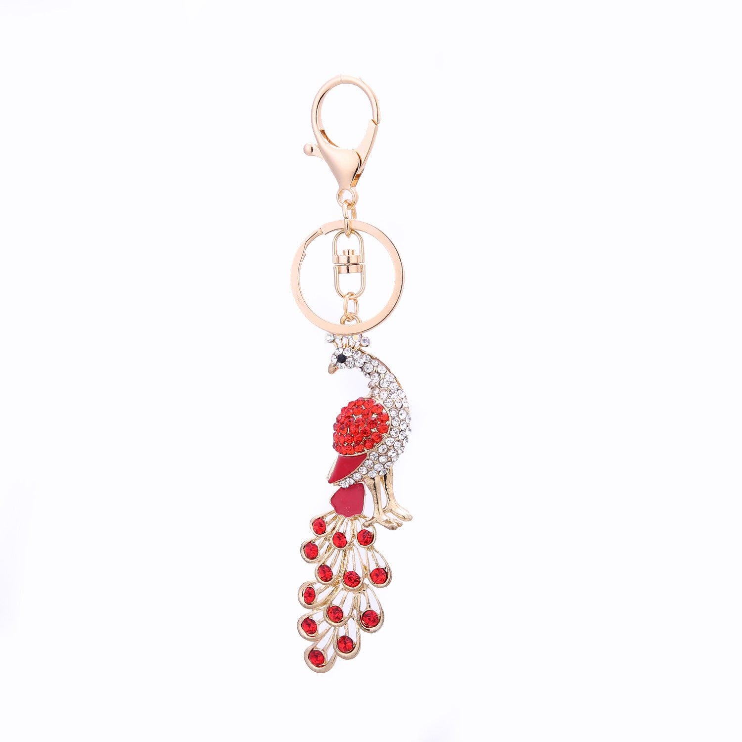 Wholesale Peacock Color Alloy Dot Diamond Keychain